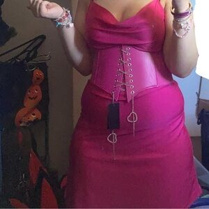 Hot Pink Midi Slip Dress Cowl Neck Size Medium